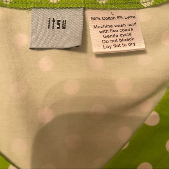Itsu Top Green and White Polka Dot NWOT Size L - Picture 4 of 5